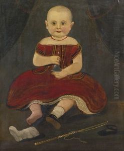 Portrait Of A Child In A Red Holding A Silver Bell