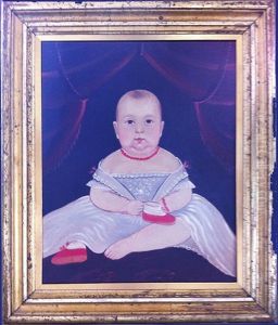 Portrait Of A Baby With Red Booties by William Matthew Prior