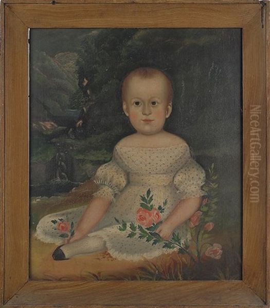 Portrait Of A Young Girl Holding Flowers, With A Mountainous Landscape In The Background - view 1