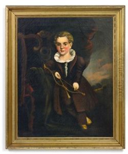 Portrait Of A Young Boy With Flounced Collar And Brown Suit Holding A Bow And Arrow, Leaning On A Chippendale Chair