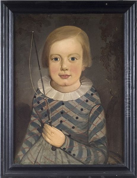 Portrait Of A Child In Striped Shirt, Holding A Whip - view 1