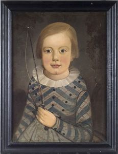 Portrait Of A Child In Striped Shirt, Holding A Whip