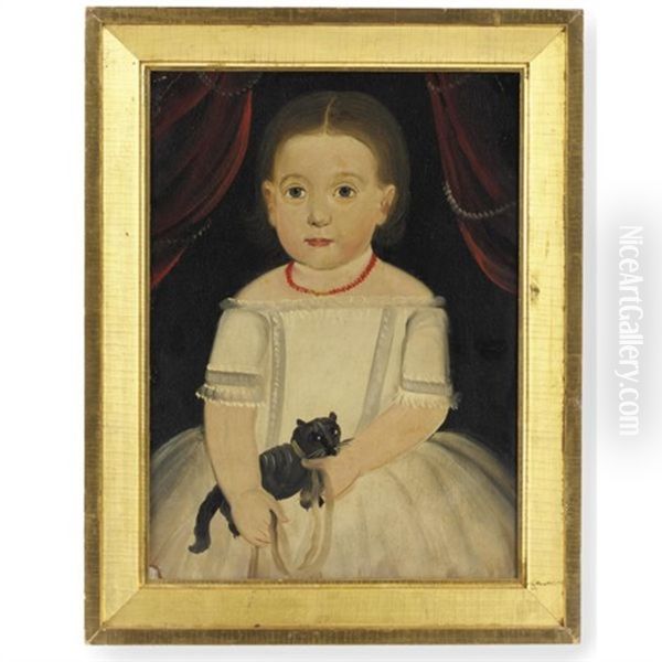 Girl In While With Black Cat - view 1
