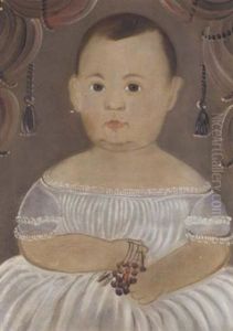 Portrait Of A Baby In A White Dress With Cherries