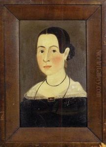 Portrait Of Young Woman With Braided Hair In Black Dress With Lace Collar And Mourning Brooch