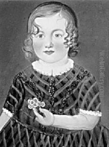 Portrait Of A Girl In A Red And Green Plaid Dress Holding A Bouquet by William Matthew Prior
