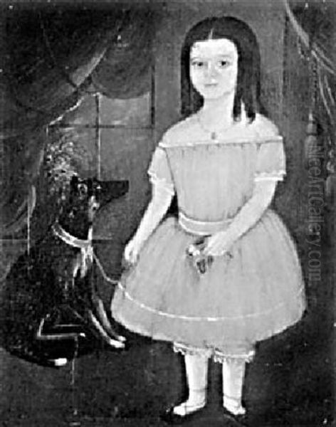 Portrait Of A Girl In Blue Dress With Her Dog - view 1