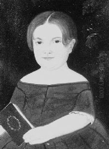 Portrait Of A Child In Red Holding A Green Book, Foliage Visible Behind by William Matthew Prior