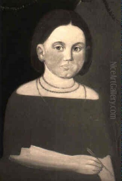 Portrait Of Miss A.a. Walker In Red Holding A Pencil - view 1