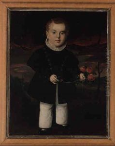 A Portrait Of A Young Boy Holding A Cluster Of Red Flowers by William Matthew Prior