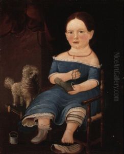 Portrait Of A Young Girl In Blue Dress With Toy Dog by William Matthew Prior