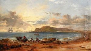 Portland Island From The Beach At Sandsfoot Castle, Portland Bay by Edward F. D. Pritchard