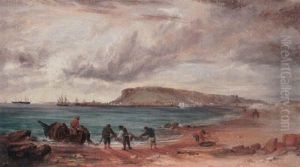 Portland Island From The Beach At Sandsfoot Castle, Portland Bay by Edward F. D. Pritchard