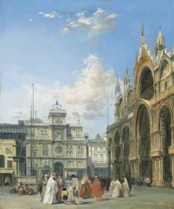 Figures Beside The Basilica Of San Marco And The Torre Dell'orlogio, Venice