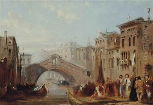 Elegant Figures Before The Rialto Bridge, Venice - view 1