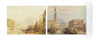 Santa Maria Della Salute And The Dogana At The Mouth Of The Grand Canal, Venice (+ Piazza San Marco And The Palazzo Ducale; 2 Works) by Edward Pritchett