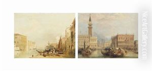 Santa Maria Della Salute And The Dogana At The Mouth Of The Grand Canal, Venice; And Piazza San Marco And The Palazzo Ducale (2 Works) by Edward Pritchett