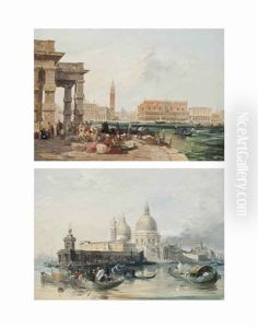 The Dogana, Looking Towards San Marco (+ The Grand Canal, With Santa Maria Della Salute And The Dogana; Pair) by Edward Pritchett