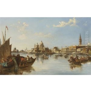Gondolas And Fishing Boats At The Mouth Of The Grand Canal, Venice by Edward Pritchett