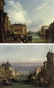 The Grand Canal, Venice, Looking South-west From The Chiesa Degli Scalzi (+ The Grand Canal, Venice, Looking North-east To The Rialto Bridge; Pair) by Edward Pritchett