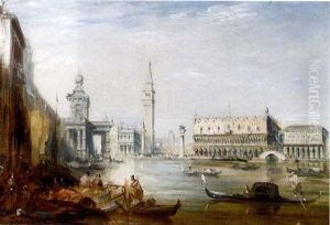 The Grand Canal And The Doges Palace With Figures On The Quay In The Foreground