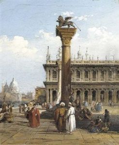 Figures In The Piazzetta, Venice, With San Salute Beyond
