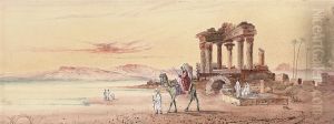 Arabs At The Ruins On The Banks Of The Nile by Albert Edward Boler