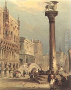 St Mark's Column And The Doge's Palace, Venice by Edward Pritchett