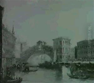 The Rialto Bridge On The Grand Canal by Edward Pritchett