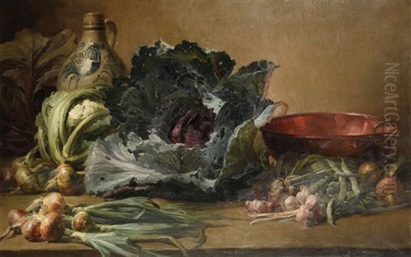 Nature Morte Avec Chou-fleur, Chou Rouge, Oignons Et Ail - view 1