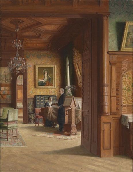 Carl Probst Mit Gattin Gisela Am Klavier, Palaiswohnung In Der Theresianumgasse, Im Hintergrund Die Morgenlanderin (von Friedrich Von Amerling) - view 1