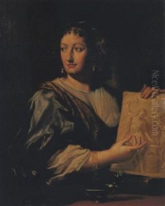Ritratto Di Francesca Gommi Maratta, Moglie Di Carlo Maratta, Con Un Disegno Nella Mano Sinistra Raffigurante Venere Che Forgia Le Frecce Di Eros
