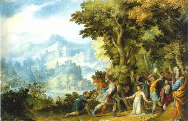 An Extensive Mountainous Wooded Landscape With The Stoning Of Saint Stephen - view 1