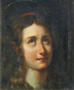 The Head Of A Female Saint In A Carved And Gilt Wood Frame