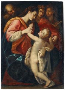 The Holy Family And Two Angels by Giulio Cesare Procaccini