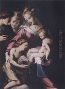 Madonna And Child With Saint John The Baptist And Two Angels In A Landscape by Giulio Cesare Procaccini