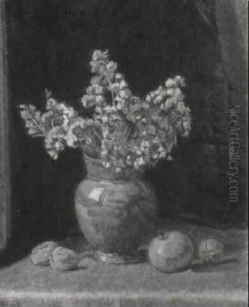 Stilleben Mit Trockenblumenstrauss, Apfel Und Walnussen - view 1