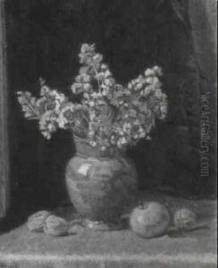 Stilleben Mit Trockenblumenstrauss, Apfel Und Walnussen by Emil Prochaska