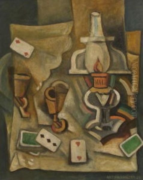 Stillleben Mit Petrollampe Und Spielkarten - view 1