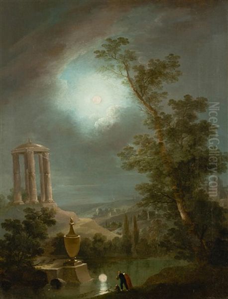Nachtliche Landschaft Mit Antikem Tempel - view 1