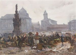 Market On The Square In Kladno by Iaro Prochazka