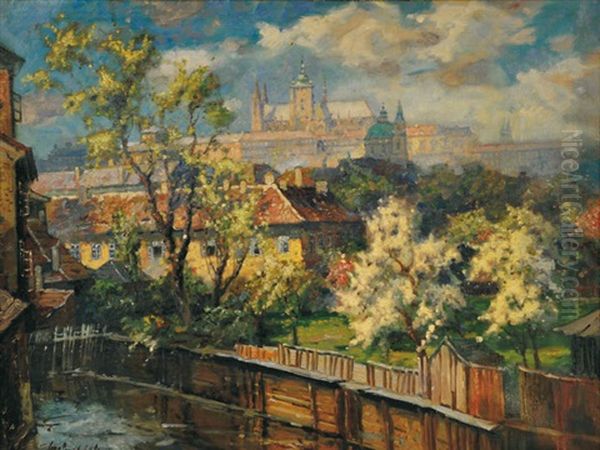 Kampa In Bloom With Prague Castle - view 1