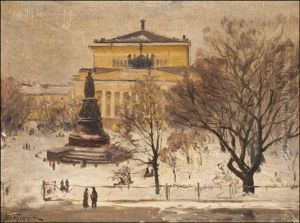 Winter Scene By The Alexandrinski Theater In The Jekaterina Park by Aleksei Matveevich Prokofiev
