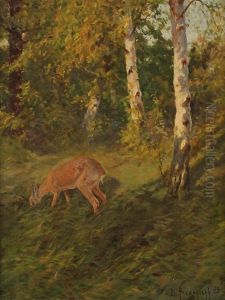 Asendes Reh Am Rande Eines Birkenwaldes by Dimitri Von Prokofiev