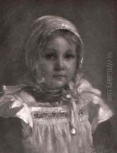 Portrait Of A Blue-eyed Girl Wearing A Lace Apron And Bonnet