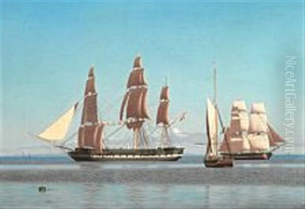 Quiet Day At Sea With Frigate, Yacht And Brig - view 1