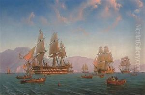 The British Mediterranean Fleet Exercising Off The Amalfi Coast by Julius Prommel