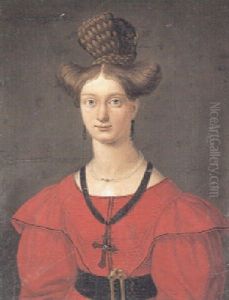 Portraet Af En Dame I Rod Kjole, Antagelig Kunstnerens Forlovede Og Senere Hustru Mary Texland De Seethorst