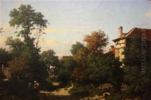 Scene Paysanne Dans Un Paysage D'automne by Louis Hector Pron