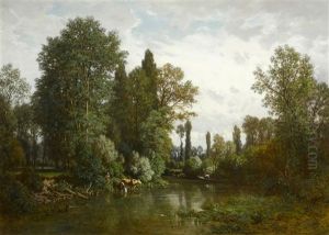 An Idyllic View Of The Seine by Louis Hector Pron